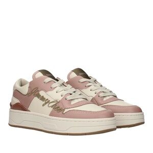 Jimmy Choo Pink & Cream Leather Low-Top Sneakers with Gold Script